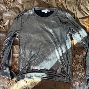 LOFT Shiny Silver Knit Top